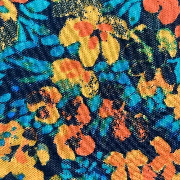 NWT Cute Faux Belt 12 Blue Stretch Floral Side Zipper Flared Leg Pants - Picture 10 of 11